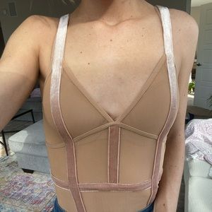Boutique Sheer Nude Velvet Strap Body Suit
